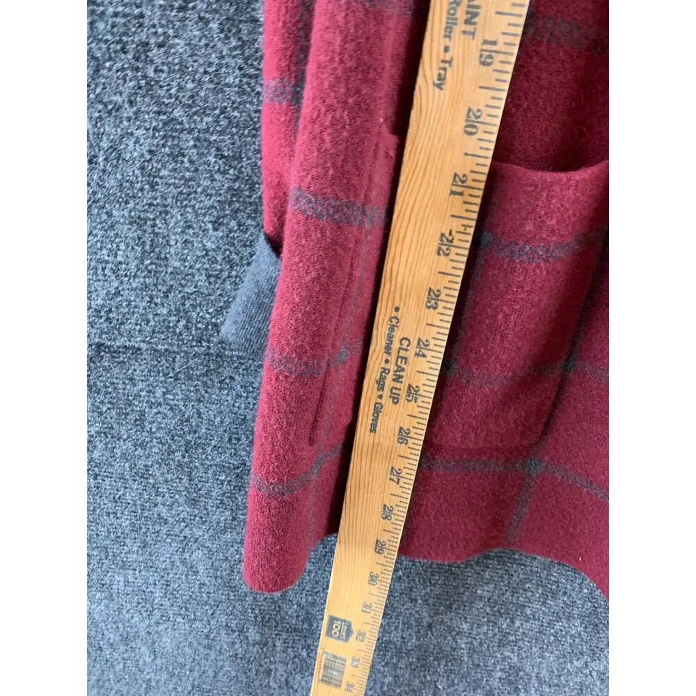 Jones & Co Women’s Windowpane Plaid Sweater Jacket Red & Grey Size M